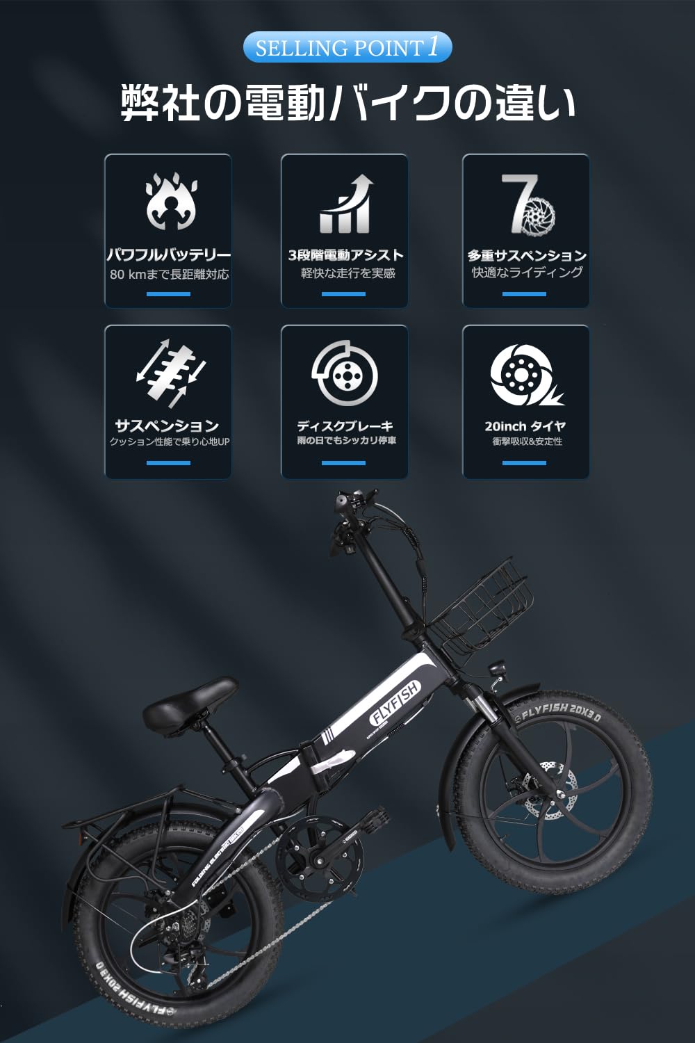 Amazon | 電動アシスト自転車 折りたたみ式 20インチ 20x3.0 太タイヤ