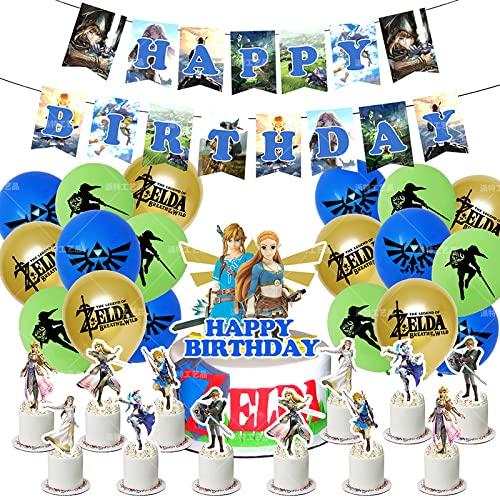 The Legend of Zelda Decoraciones de Fiesta Cumpleaños Zelda Globos Pancarta de Feliz Cumpleaños...