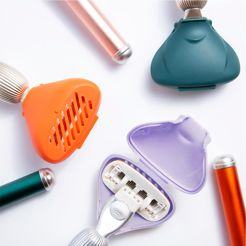 Fler The Razor Shave zestaw do golenia dla kobiet z wymiennymi główkami, maszynka do golenia z uchwytem, 6 zapasowymi ostrzami i etui ochronnym, brzytwa unisex z aloesem, witamina E, liliowy