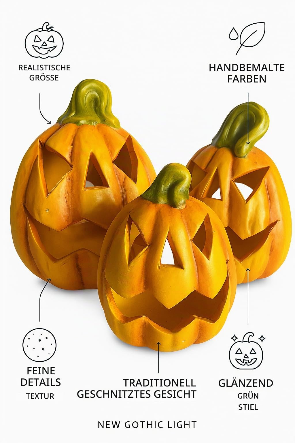 3er Set Halloween Kürbisse aus Terrakotta – Handbemalte Kürbis Deko mit Gesichtern – Herbstdeko für innen & außen, Tischdeko & Gartendeko für Herbst & Halloween