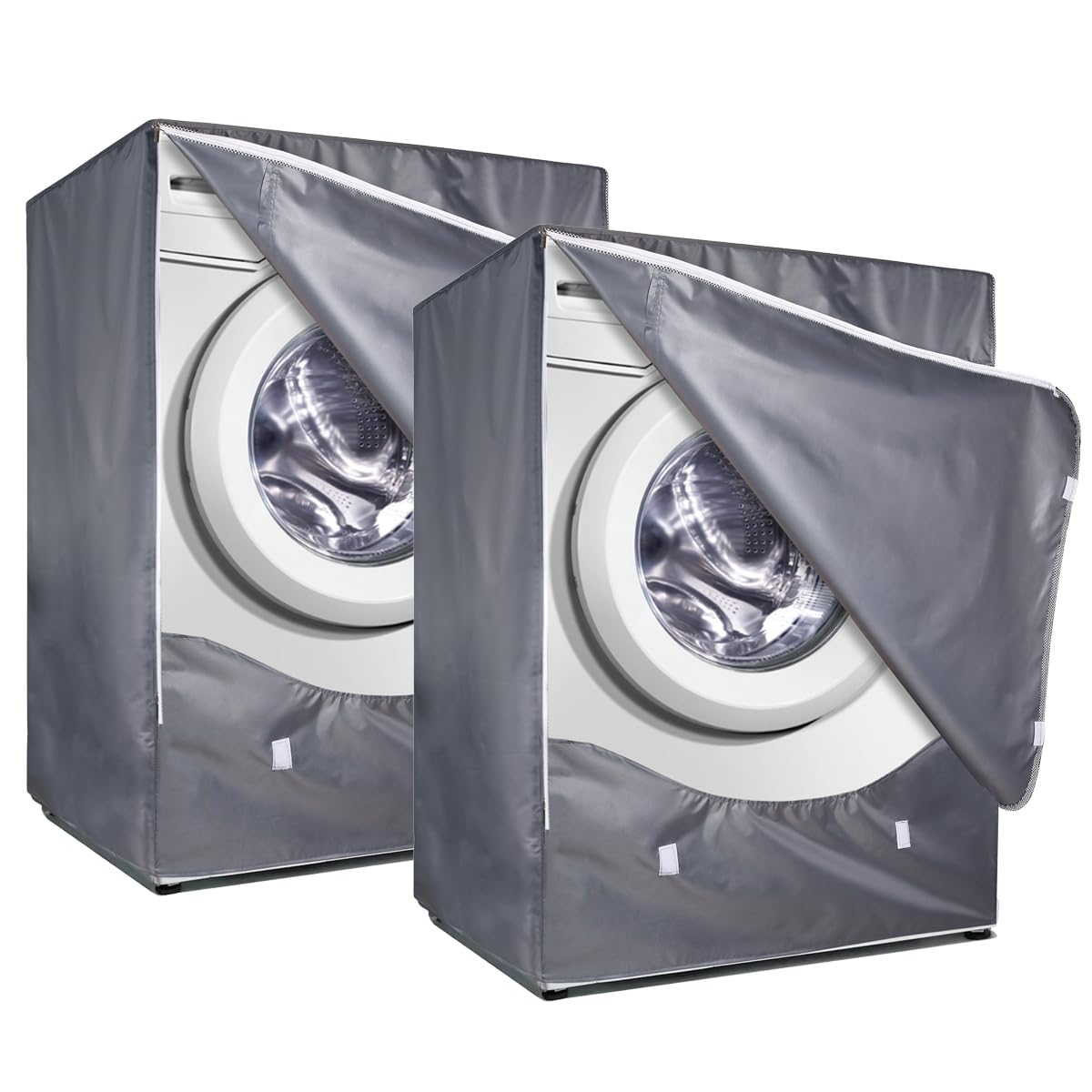 2Pack Washer and Dryer Covers, Washing Machine Cover with Zipper Design, Waterproof &amp; Dustproof &amp; Anti-UV Washer Covers Fit for Most Front Load Machine, 27"W x 33"D x 39"H -Grey
