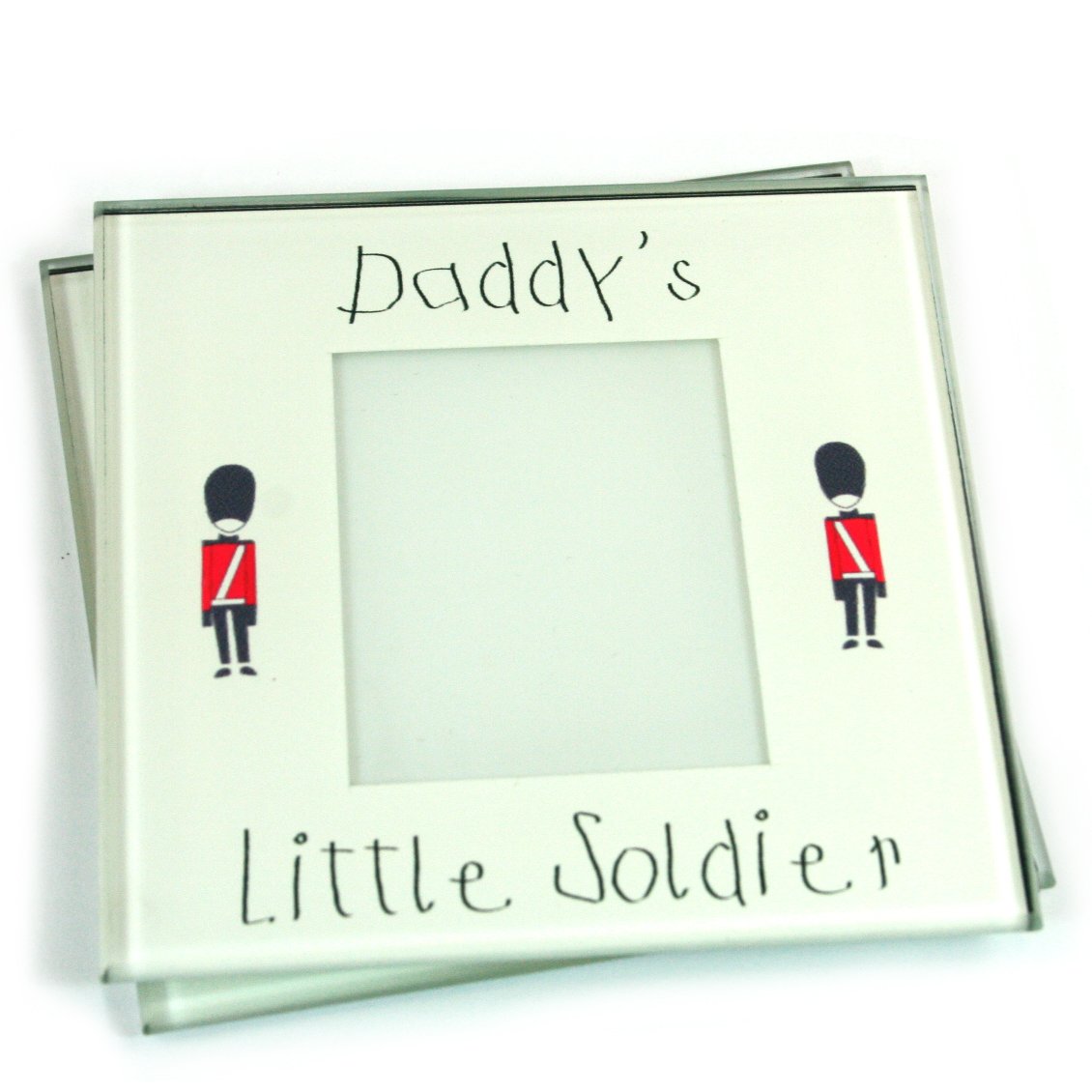 Set of 2 Personalised Daddy's Little Soldier Glass Coasters with space for photos