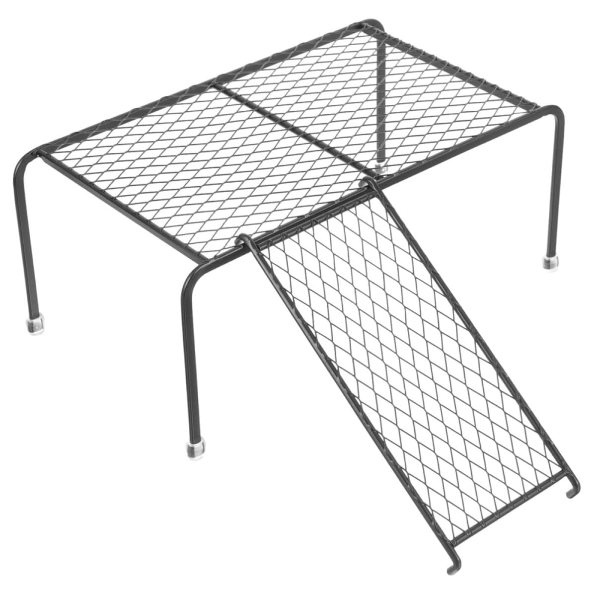 Plateforme poulailler métallique noire avec échelle et grand support stable