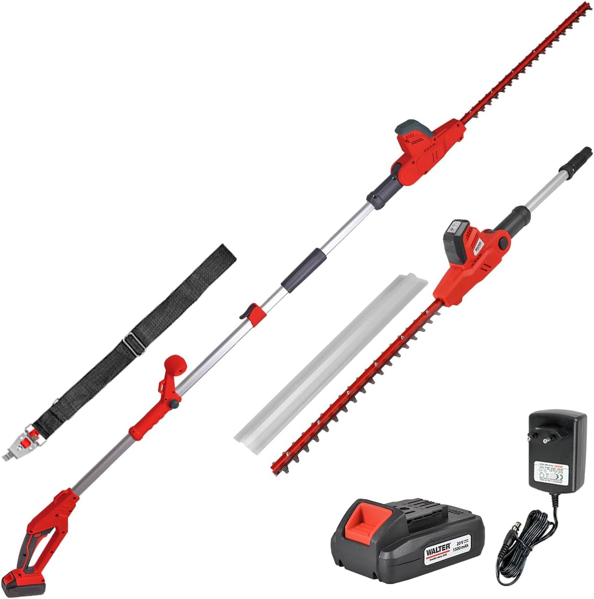 WALTER AkkuHeckenschere 20 V mit abknickbare Teleskopstange, kraftvoll