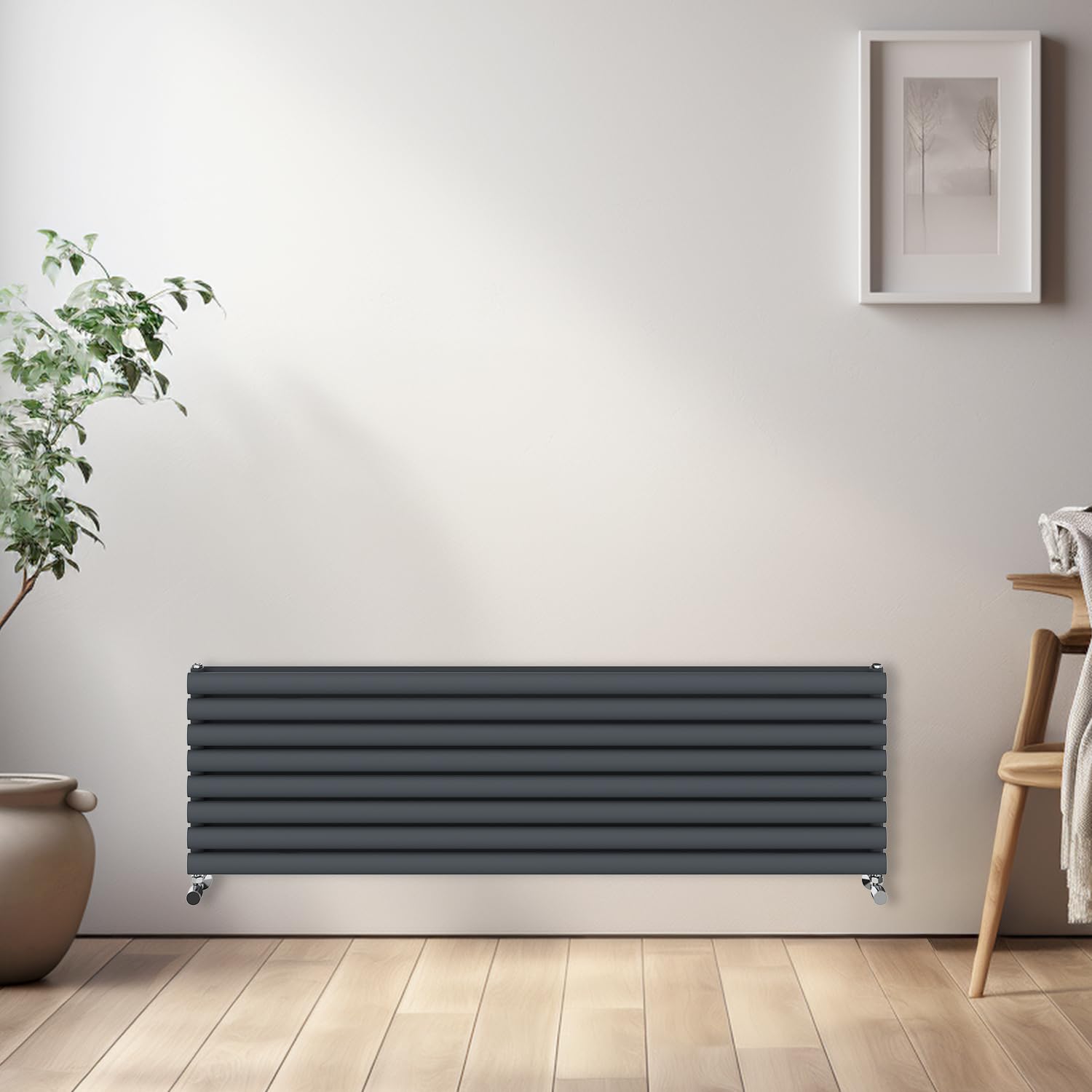 Nrg Anthracite Horizontal Oval Radiator Bathroom Central Heating Double Column Designer Radiators 1600X472mm