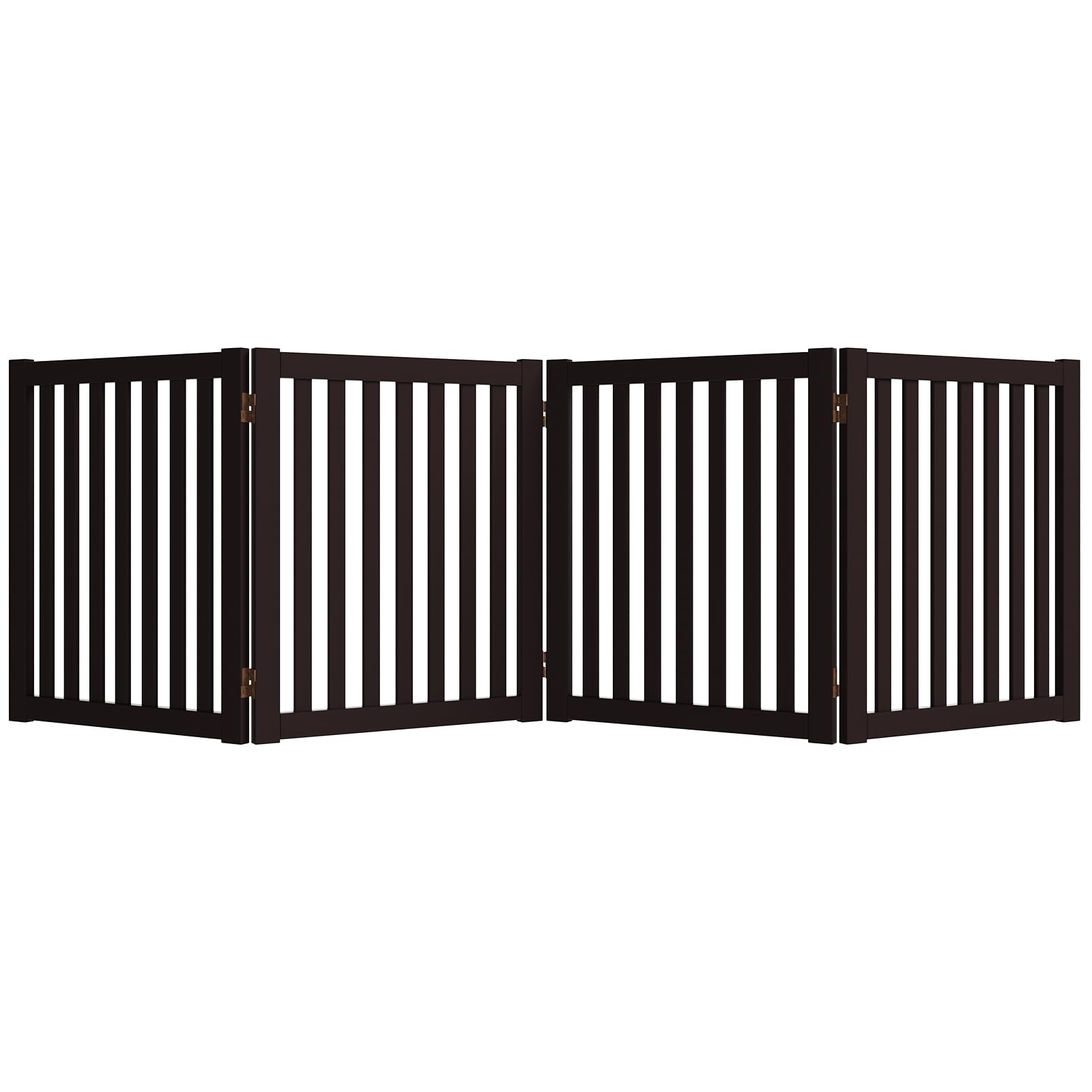 WELLAND 24" Freestanding Pet Gate, Foldable Wooden Dog Gate, 4 Panel Step Over Fence, Indoor Puppy Gate, Expands Up to 80" Wide, Espresso