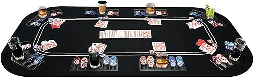 YUZPKRSI Mesa de póquer 3 en 1, diseño de mesa de póquer Texas Hold'em con fieltro negro reversible, tapete de mesa de póquer plegable con