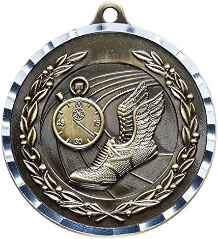 SHOP AWARDS AND GIFTS Customizable Academic Sports Award Medal with Neck Ribbon, Personalized, Custom, Engraved, Pack of 10, Track, Gold