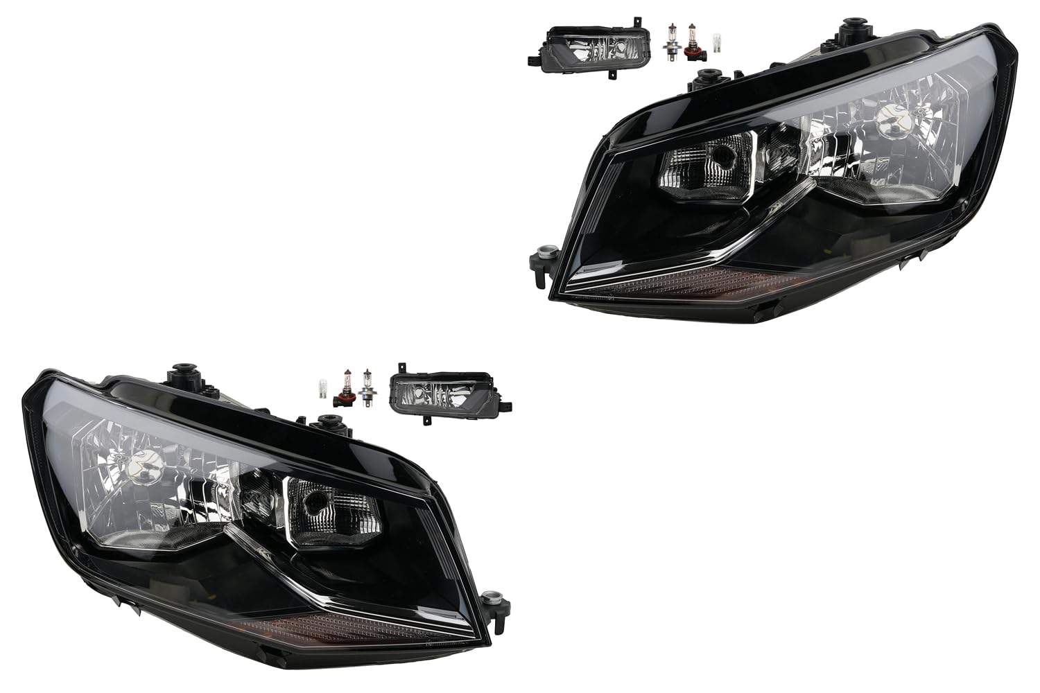 Johns, Juego de faros delanteros halógenos para VW Caddy IV SA 05/15 - H4 izquierda y derecha + faros antiniebla + bombillas