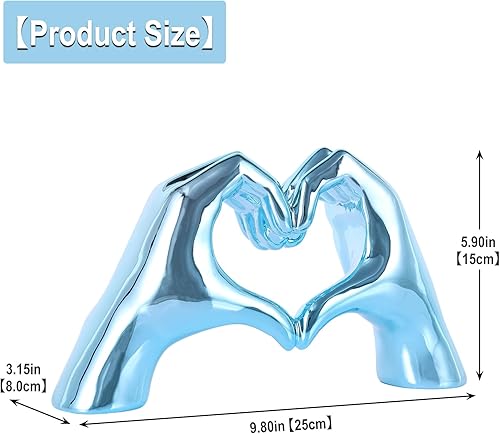 Miniatura 6 de Estatua azul claro de corazón y mano, escultura de mano y corazón, decoración del hogar, decoración de corazón y mano, decoración bohemia de boda,