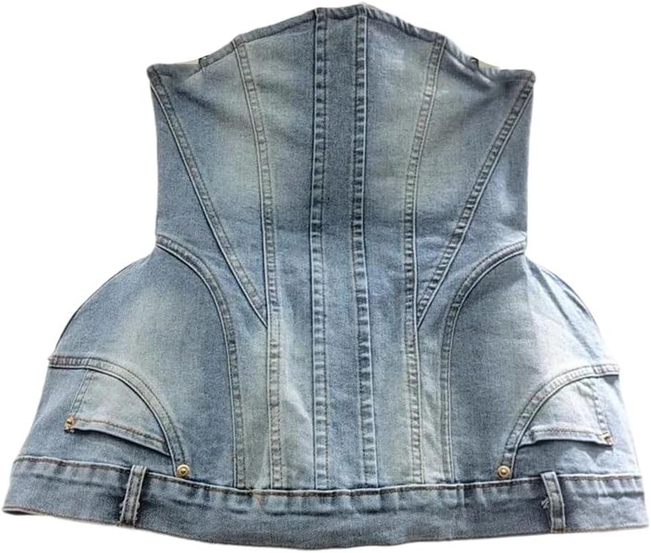Women's Y2K Denim Crop Top Streetwear Vintage Wrapped Chest Sleeveless Summer Camisole Vest
