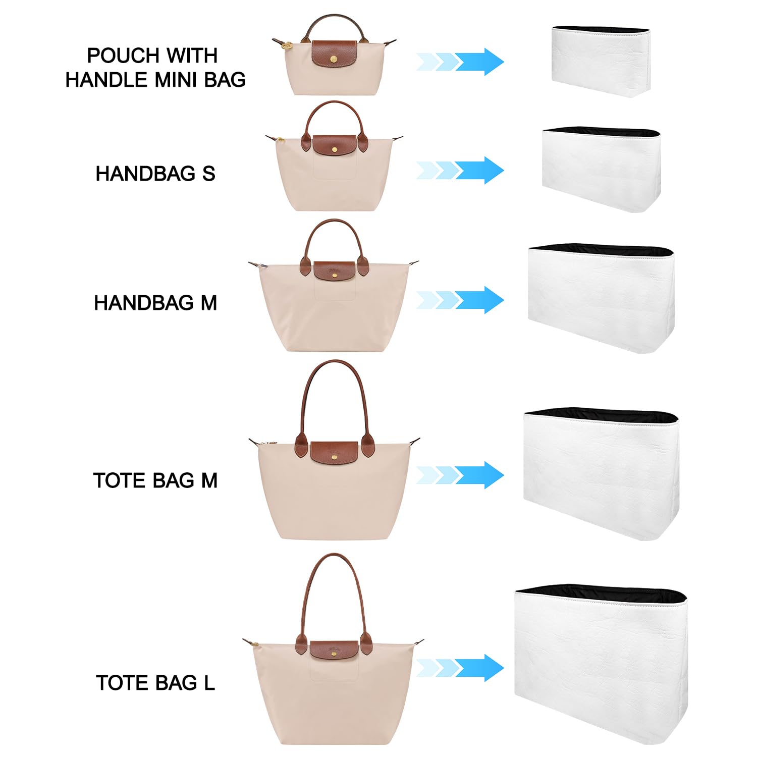 Organizer do Longchamp Bag Insert do Long Champ Le Pliage(Rozmiar: L; Kolor: Biały)