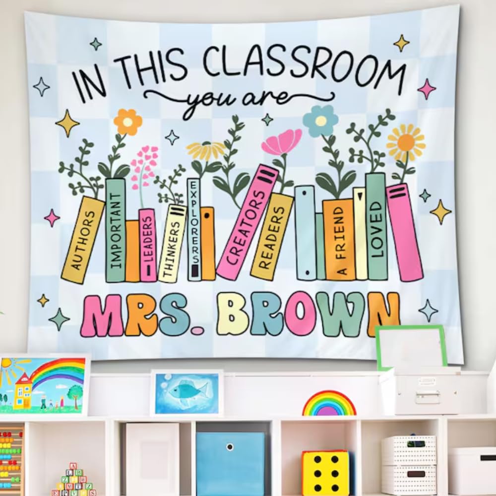 In This Classroom You Are Teacher Tapestry, Personalized Teacher Name Tapestry, Groovy Classroom Decor First Day Of School, Personalized Back to School Banner