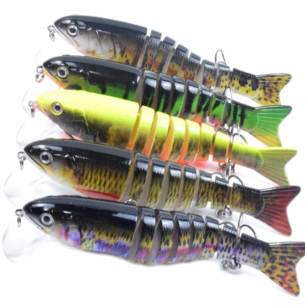 Juego de cebos de pesca con cuchara para trucha, lubina, salmón, 4.3 pulgadas, multiarticulados, cebos de pesca lentos y duros