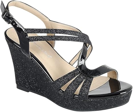 Forever Link Womens Glitter Strappy Wrapped Wedge Heel Platform Sandals