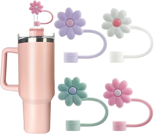 4 fundas de silicona para popotes compatibles con Stanley de 30 y 40 onzas, 0.394 in (2564 pulgadas), bonitas tapas de popote a prueba de polvo para