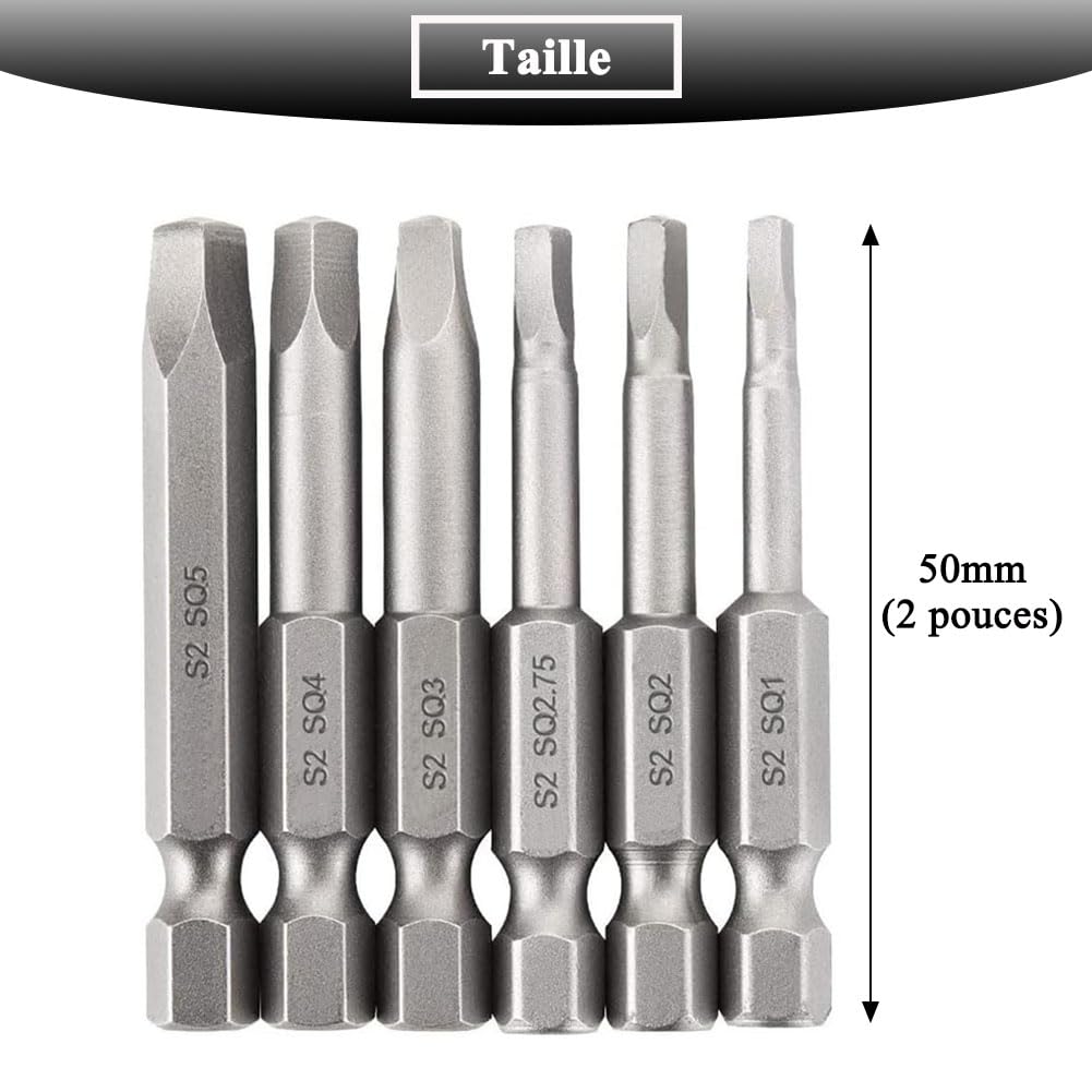 Teocpai 12pcs 1/4" Hex Shank Screwdriver Bits Square Magnetic Head 50mm Set of 2 Set 6pcs Screwdriver Bits SQ1, SQ2, SQ2.7 - Image 2