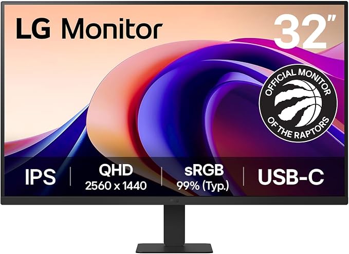 LG 32U631A 31.5" QHD Monitor, IPS Display, 100Hz, sRGB 99% (Typ.), USB-C, Reader Mode, Flicker Safe, Dynamic Action Sync, Black Stabilizer, LG Switch App, 3-Side Borderless, Tilt Adjustable