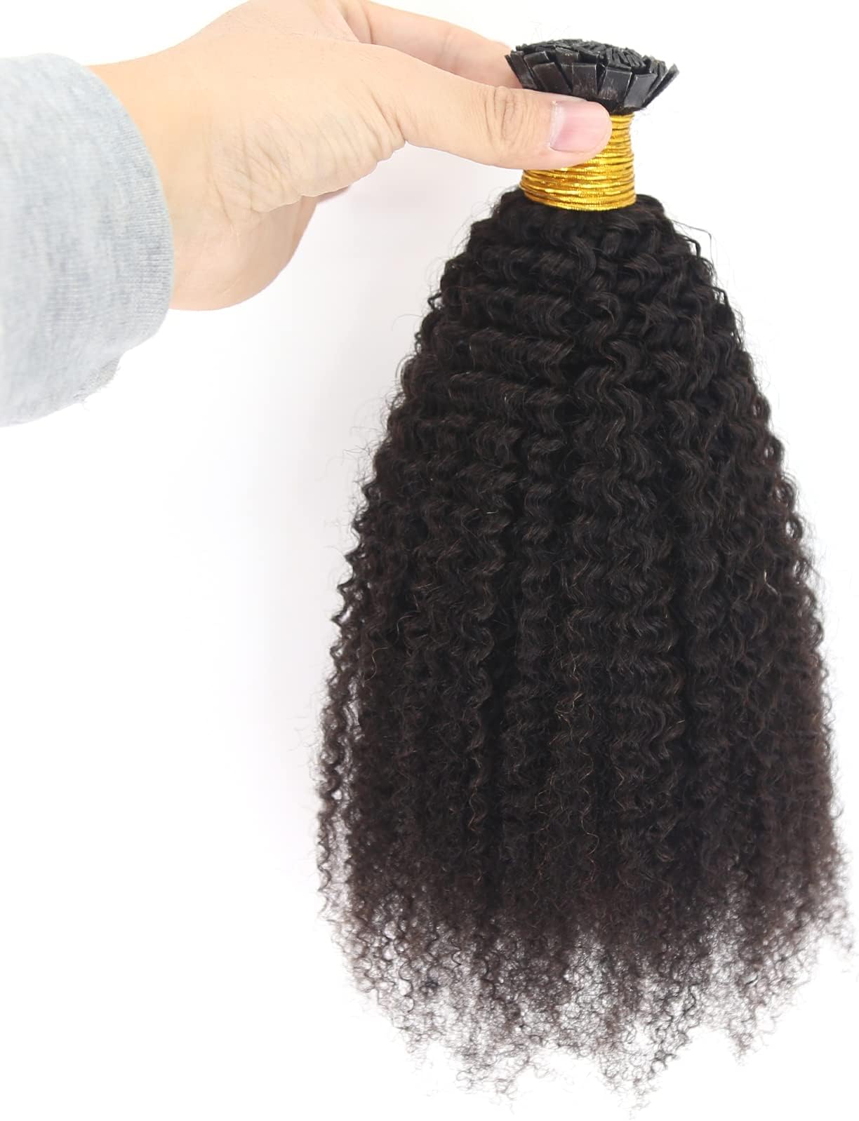 ZigZag Hair Afro Kinky Curly Flat Tip Human Hair Extensions 4B 4C Flat Tip Keratin Hair Extensions 100strands Hair Extensions Fusion Human Hair Natural Color (14inch, 4B 4C)