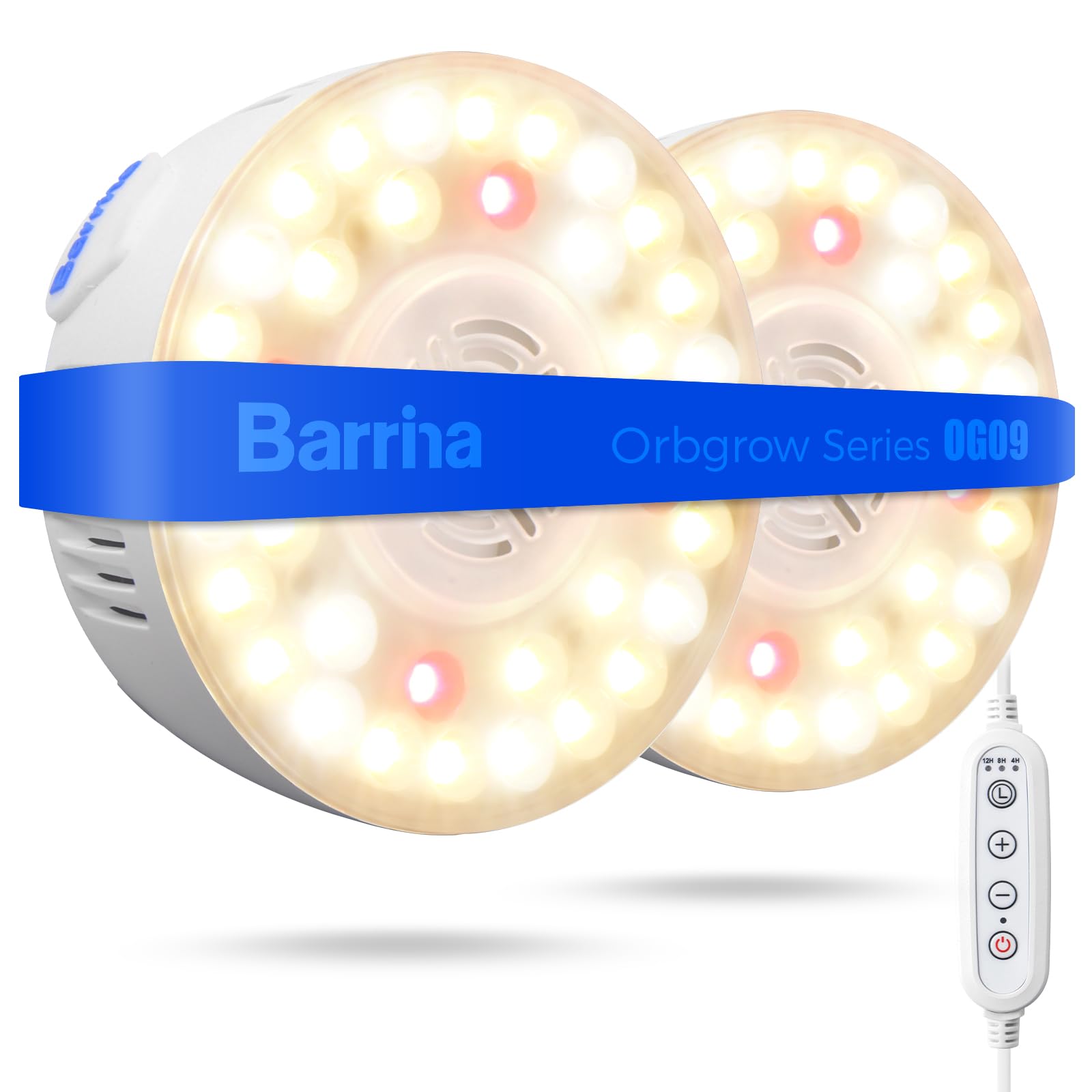 Barrina Orbgrow OG09 Puck Grow Light with Timer, 660nm Red LEDs 18W(2 x 9W, 270 Watt Equiv), Full Spectrum Plant Light for Indoor Plant, Magnetic & Linkable, 5 Levels Dimmable for Plant Shelf, 2 Packs