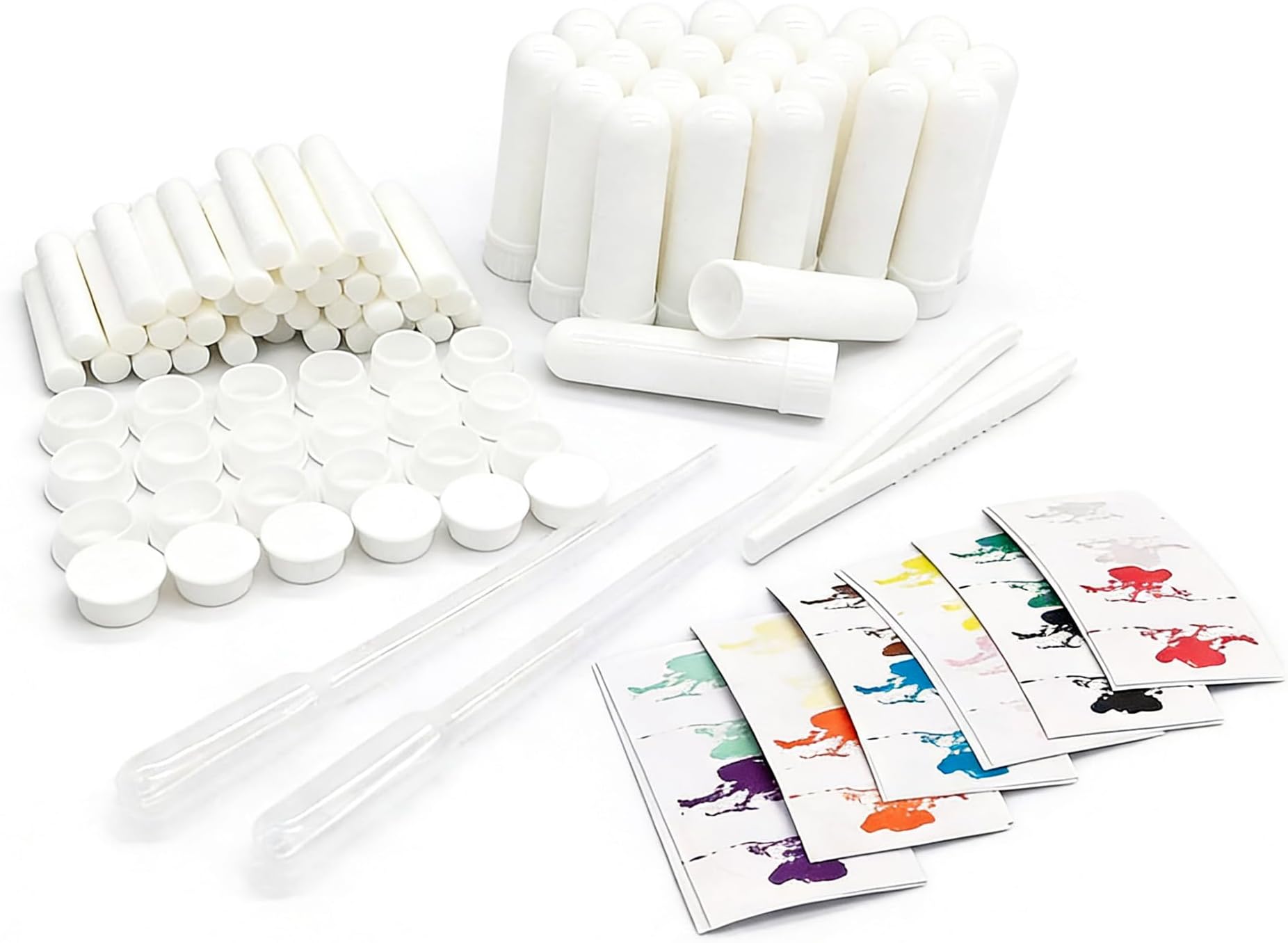 Nasal Inhaler Tubes - Kit Contains: 24 Empty Nasal Inhaler Tubes (with Wicks) in 12 Extra Wicks,36 Writable Stickers, 2 Mini Droppers and 1 Tweezers