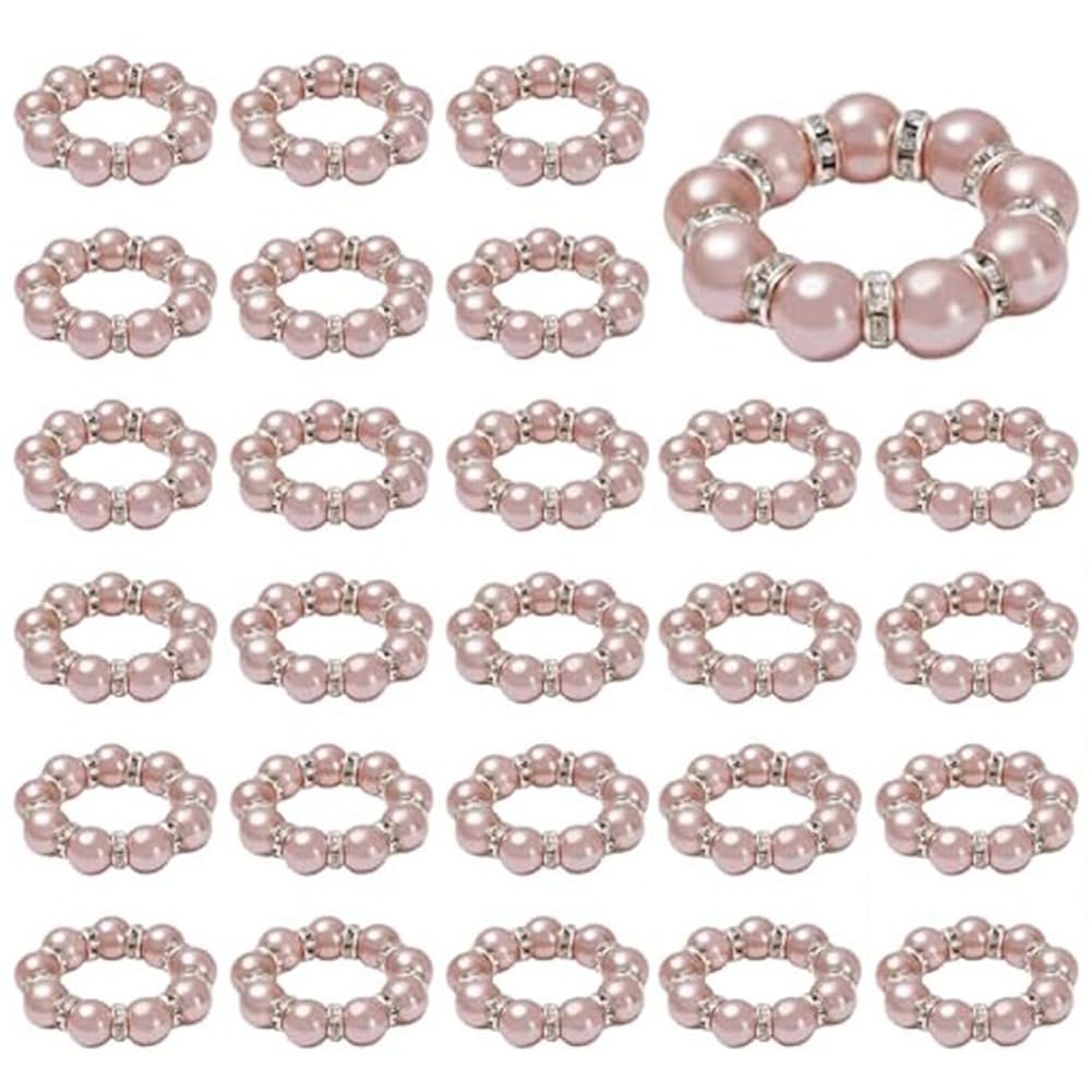 Rersduyt Photo Color 100Pcs Pearl Napkin Rings Stretched Pearl Beaded Napkin Holder Pearl Rhinestone Napkin Holder Buckles Dinner Table Ring