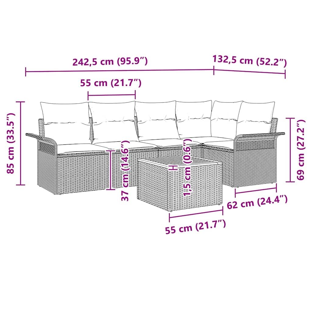 6-częściowy zestaw mebli ogrodowych z polirattanu, modułowy zestaw mebli outdoorowych z miejscem do przechowywania, na taras, balkon, odporny na warunki atmosferyczne, łatwy w pielęgnacji