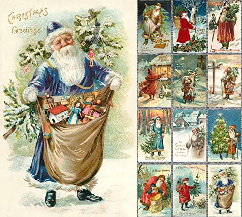 Image of PIXILUV SANTA CLAUS AND CHRISTMAS (Pack of 12) Notecards Small Greeting Cards # Jolly Old Saint Nicholas ~ Vintage Christmas Postcards Reprint