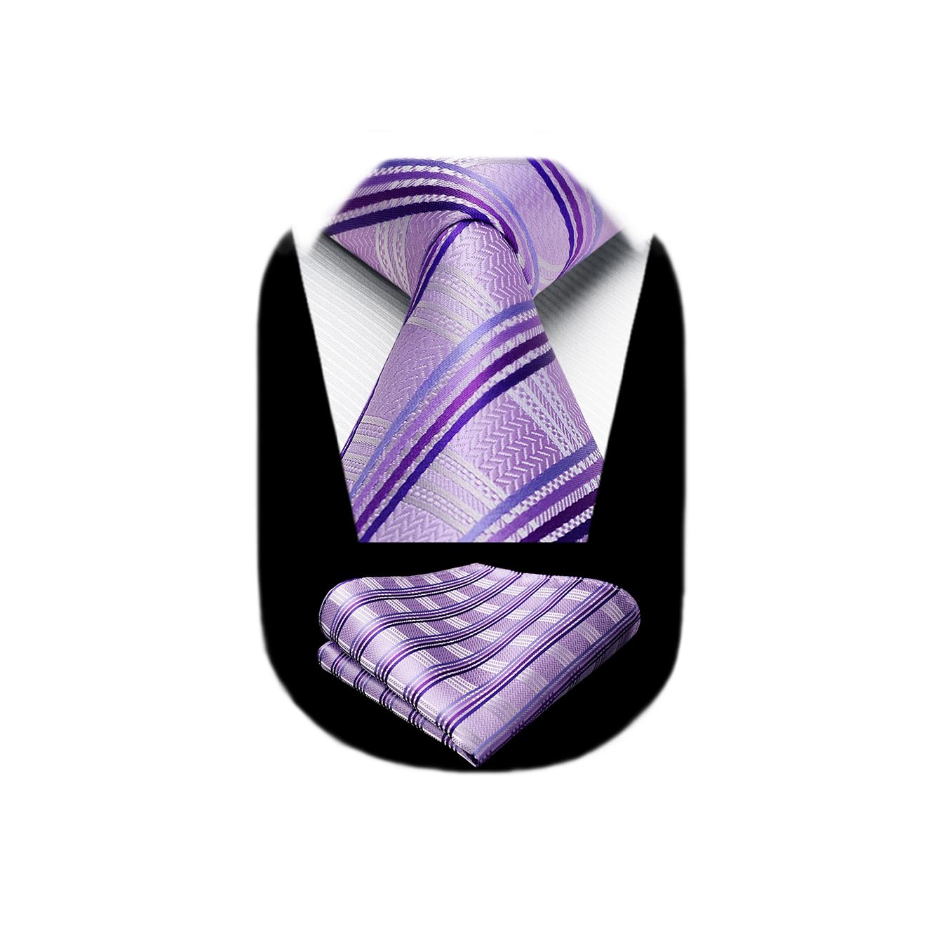 Mens Striped Ties Classic Silk Woven Tie and Pocket Square Set Formal Business Necktie Handkerchief for Wedding-image-19
