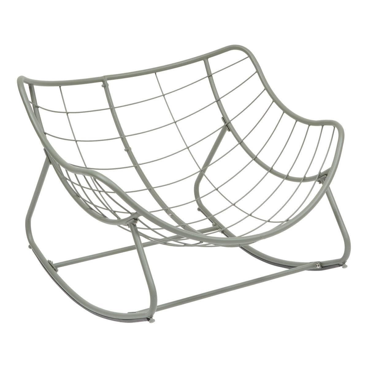 Hespéride – Sillón Balancín Paopao Beige/Verde Laurel – Acero Epoxi Antióxido – Cojín Acolchado Ultrabland – 96x109x83 cm