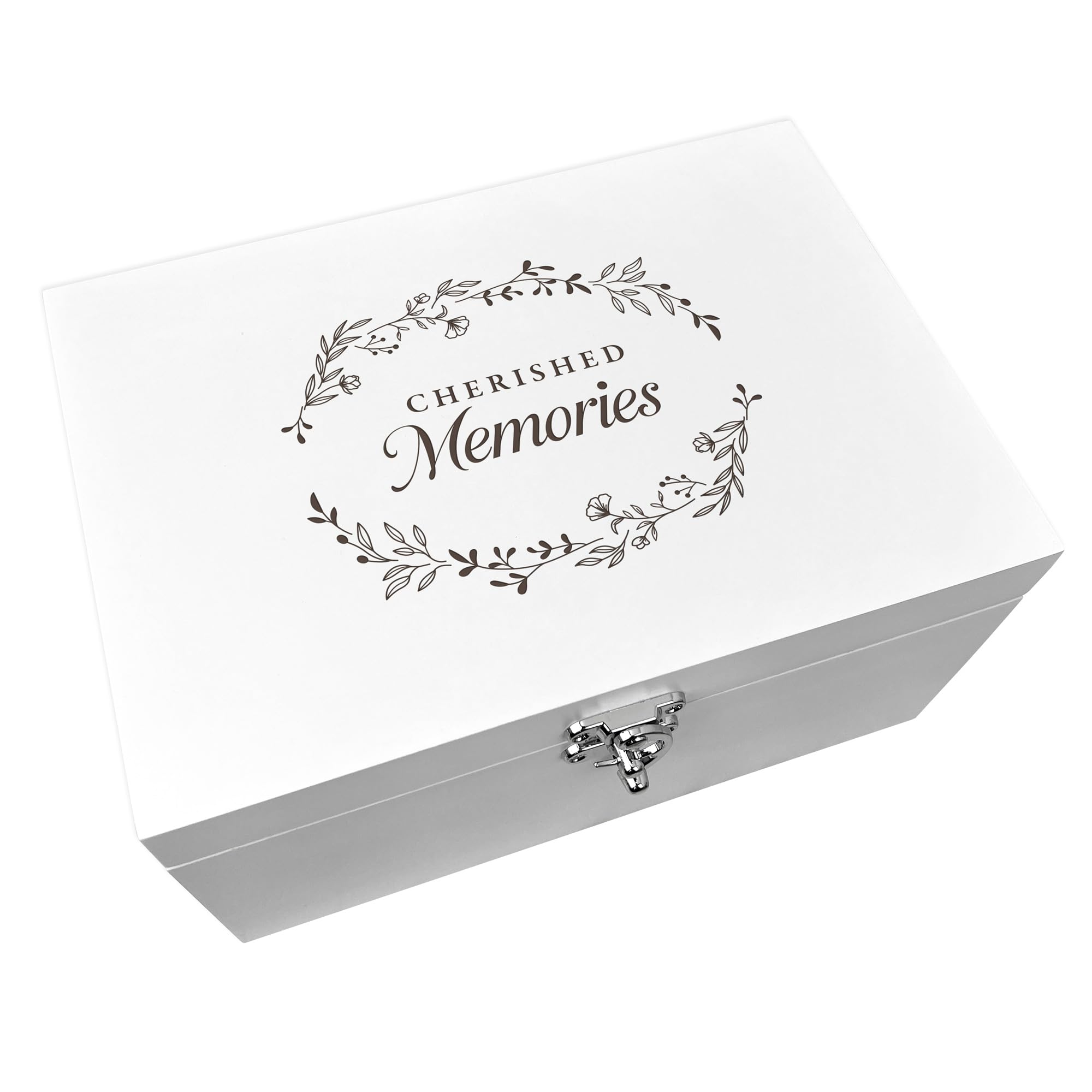 The Lovely Keepsake Company White "Cherished Memories" Engraved Keepsake Box | Wooden Storage | Reusable Memory Box For Any Occasion & Memorial | 30Cm X 23Cm X 18Cm