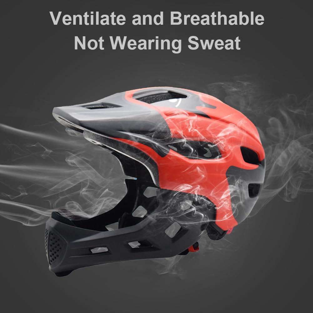 Casco Integral para niños y jóvenes, Casco con Protector de Barbilla Desmontable, Casco de Descenso, tamaño de la Circunferencia de la Cabeza: 50–56 cm, Rojo, para Ciclismo, Bicicleta de