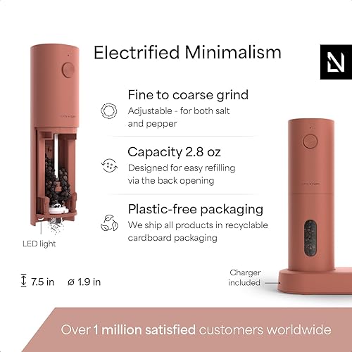 Miniatura 10 de LARS NYSØM Juego de molinillo eléctrico de sal y pimienta, molinillos automáticos de sal y pimienta con molinillo de cerámica ajustable, juego de