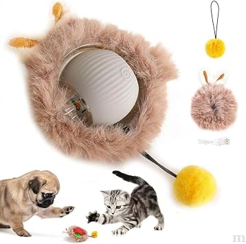 Kedi Topu Oyunca , T yl  Tav an Kulakl ,  arjl   nteraktif Top, Sar  Ponpon Kuyruklu, 8.5 cm