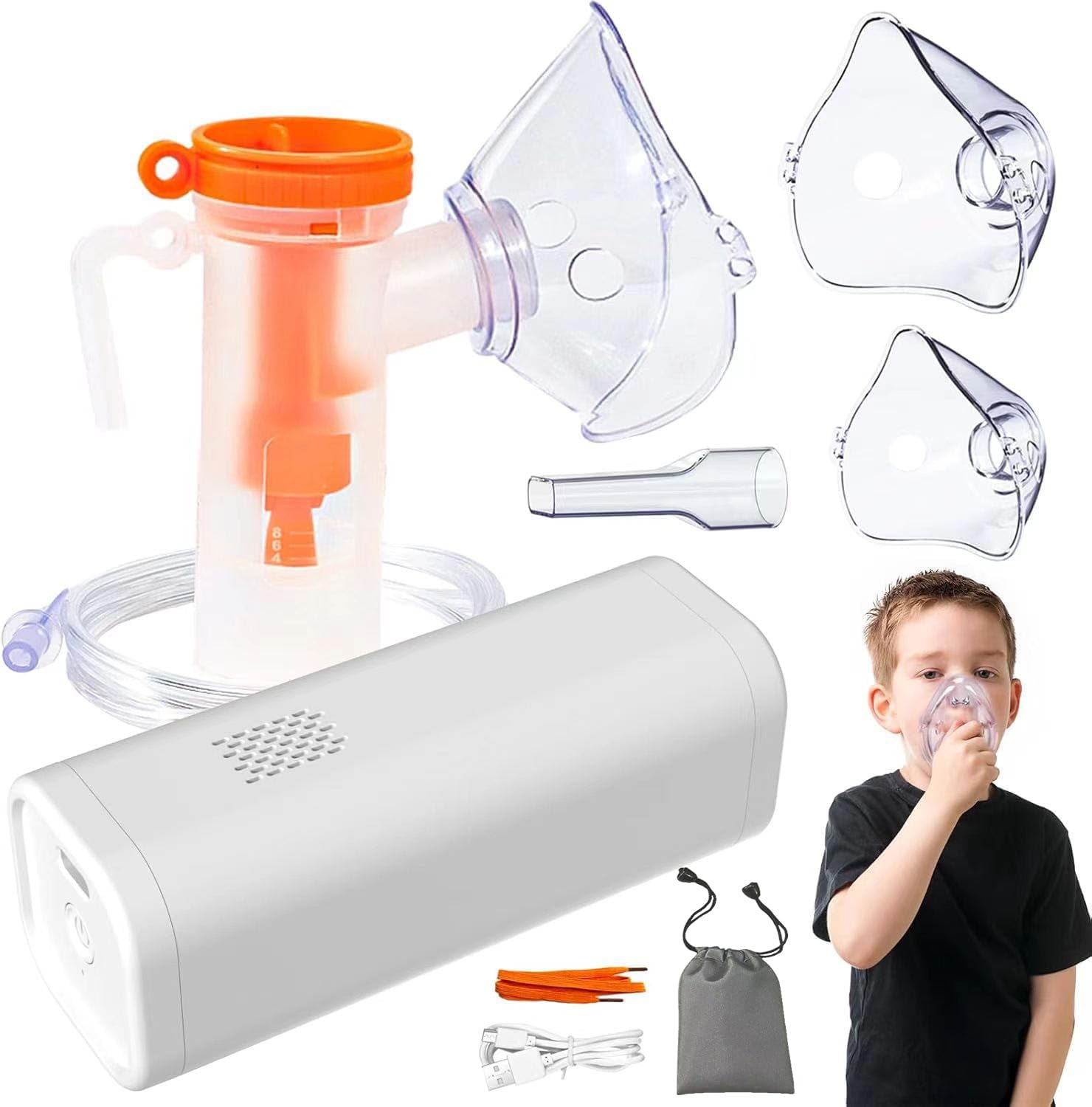 Portable Nebulizer Spacer for Adults& Kids, Compressor Mesh Machine for Breathing Treatment with Mouthpiece & 2Masks, for Home, Car, Travel.Compressor Machine Requires DC Power Connection