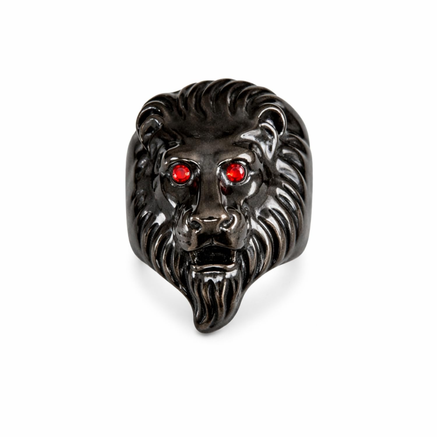 Unisex Stainless Steel Roaring Lion Head Ring with Red Stone Eyes Accessory For Men & Women (Black)-image-45