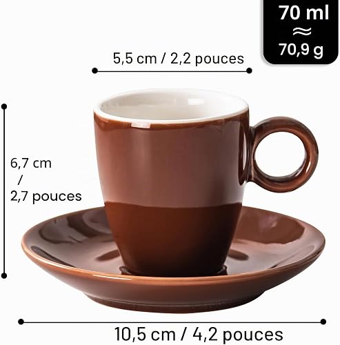 NewSangXia 2.5oz Espresso Cups with Saucers Set, Colorful Coffee Cups Set, Ceramics Tea Cup with Handle, Coffee Mugs Set of 6, Assorted Colors - 2
