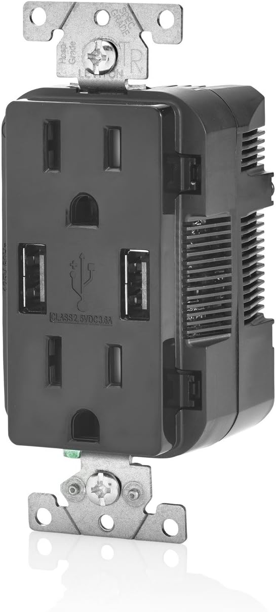 Leviton USB Charger/Tamper-Resistant Duplex Receptacle, 15-Amp, 8-Pack, T5632-E, Black