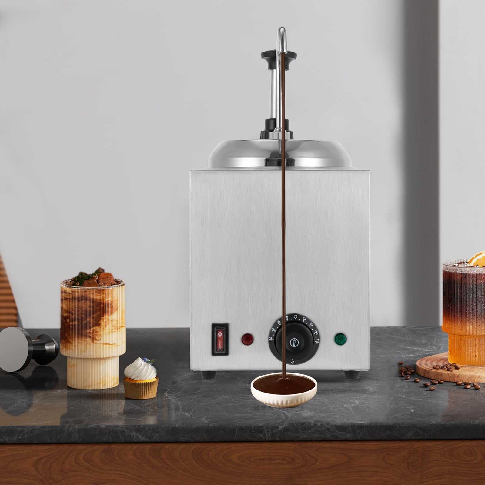 Distributore di salse da 2,5 l con funzione di riscaldamento, dispenser di salse in acciaio inox, dispenser di salsa per pompa, dispenser di spezie maionese, dispenser di senape ketchup