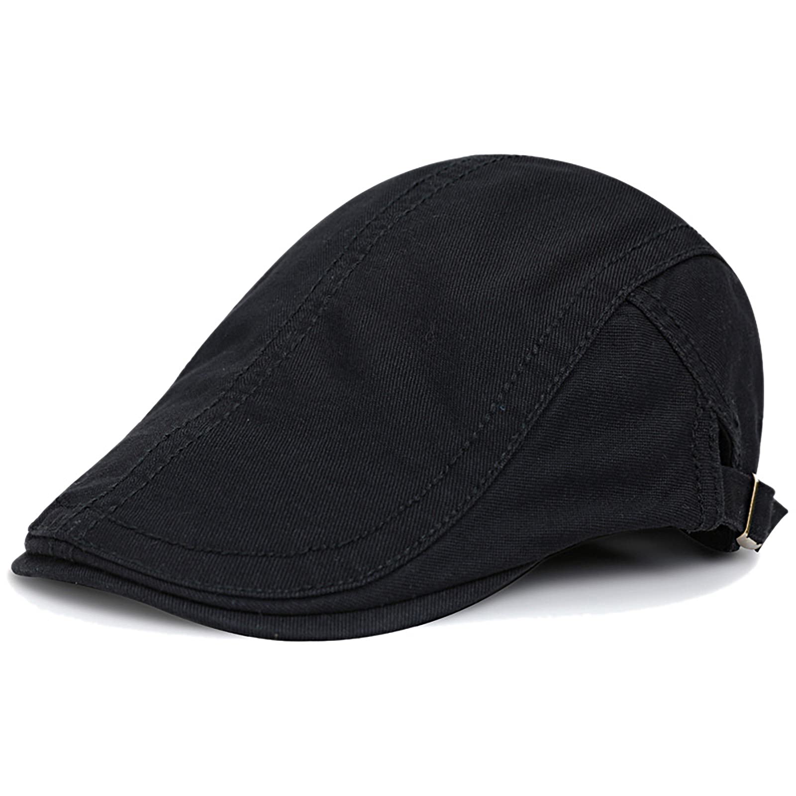 Keepsa Men's #K56-Black Cotton Adjustable Vintage Flat Cap Gatsby Ivy Irish Hat Cabbie Hat Newsboy Caps