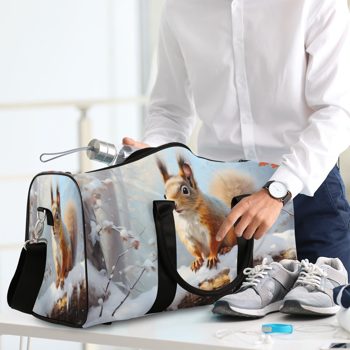 Snow Squirrel Travel Duffel Bag for Women Men Large Capacity Overnight Weekender Bags for Lightweight Waterproof Sport Gym Bag for Workout Yoga Swim