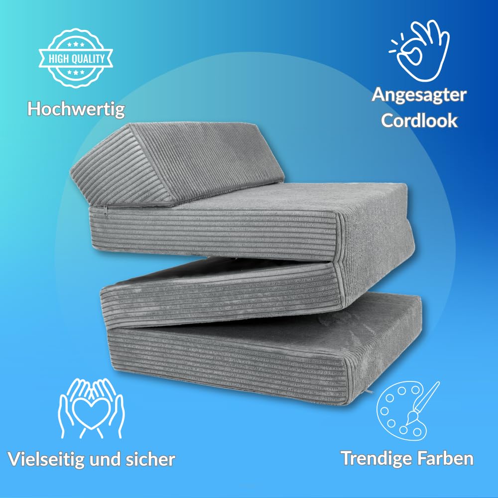 FORTISLINE - Opvouwbaar matras 200x70x10cm met hoofdsteun & kussen – Uitklapbaar gastenbed voor kinderkamer & camping – Matras van schuim – Draagbare vouwmatras – Opvouwbare matras van corduroy