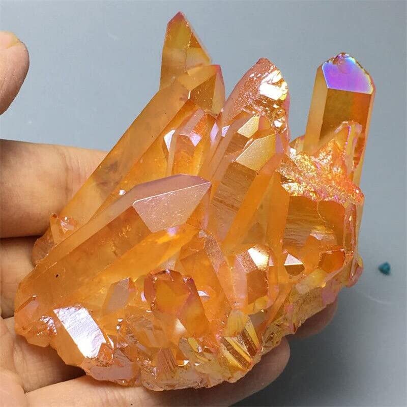 Cristal de quartz aura orange vug en titane et bismuth silicium rainbow multicolore