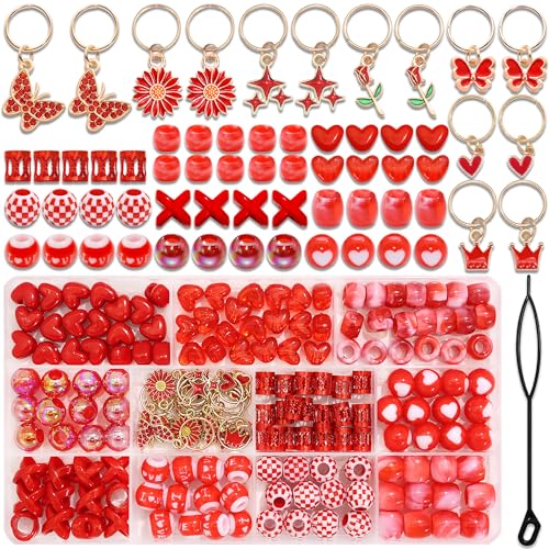 166Pcs Red Hair Jewelry for Braids Cute Loc Beads