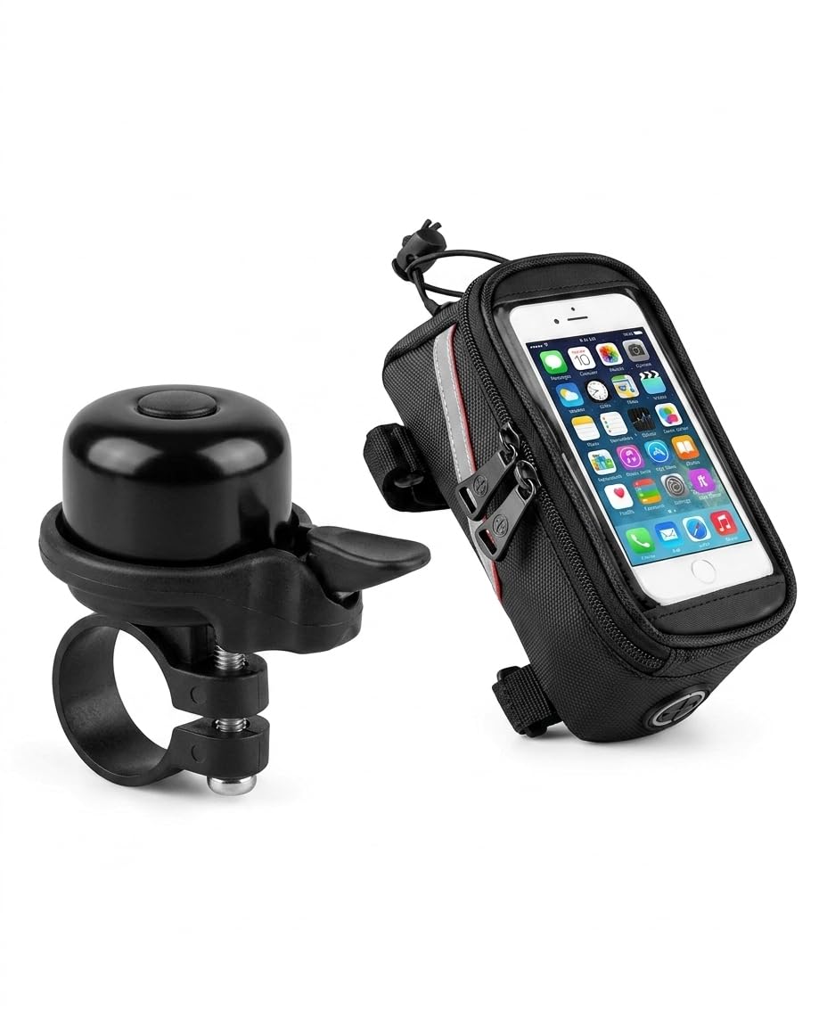 Wavva® Bike Bag with Phone Holder for Mountain Bike, Bike Handlebar Bag with Waterproof Touchscreen Phone Case for Every Phone with Unisex Cool Bell Mini Adjustable Bicycle Bike Accessories Black-picture-14