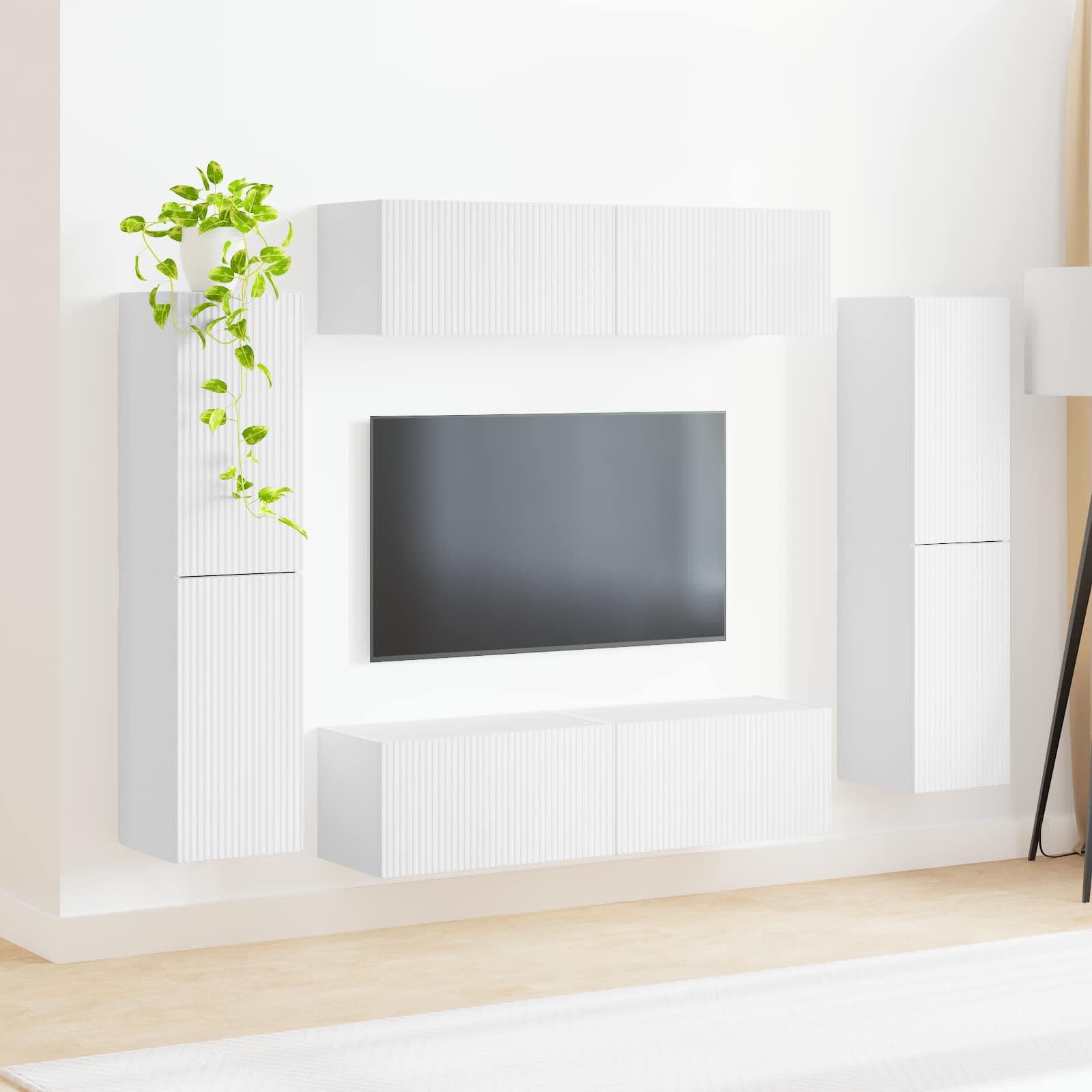 Set Mobile TV 8 Pezzi Bianco Legno Multistrato 31x30x60 Cm | 8 Pezzi, 4 Da 31x30x60 Cm E 4 Da 60x31x29,5 Cm, Armadio TV Con Scomparti E Cassetti, Per Soggiorno