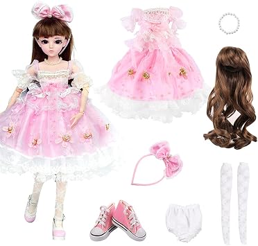 UCanaan 1/3 SD BJD Doll Clothes 22-24 Inch Doll Set Wig Shoes Socks Accessories Full Set