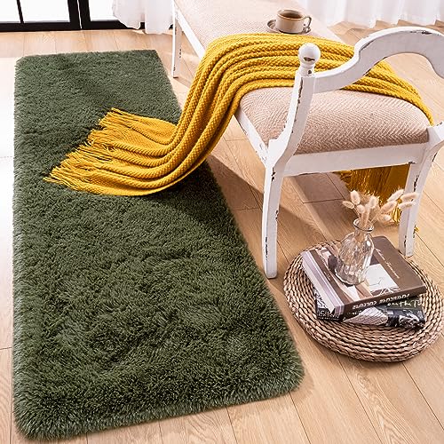 Tapete Tapiz Pasillo 2x6 ft de Pelo Largo Verde Oliva miniatura 1