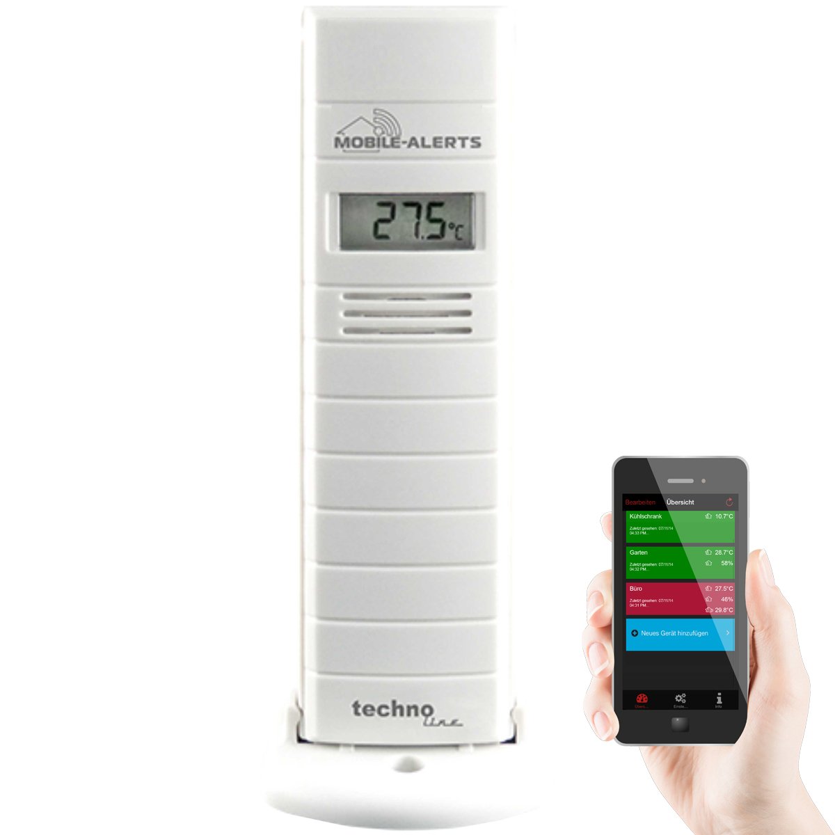 Technoline Temperaturüberwachung, Luftfeuchteüberwachung von Terrarium/Gewächshaus, MA 10200 + Gateway, Set, Mobile Alerts, weiß, 3.8 x 2.1 x 12.8 cm