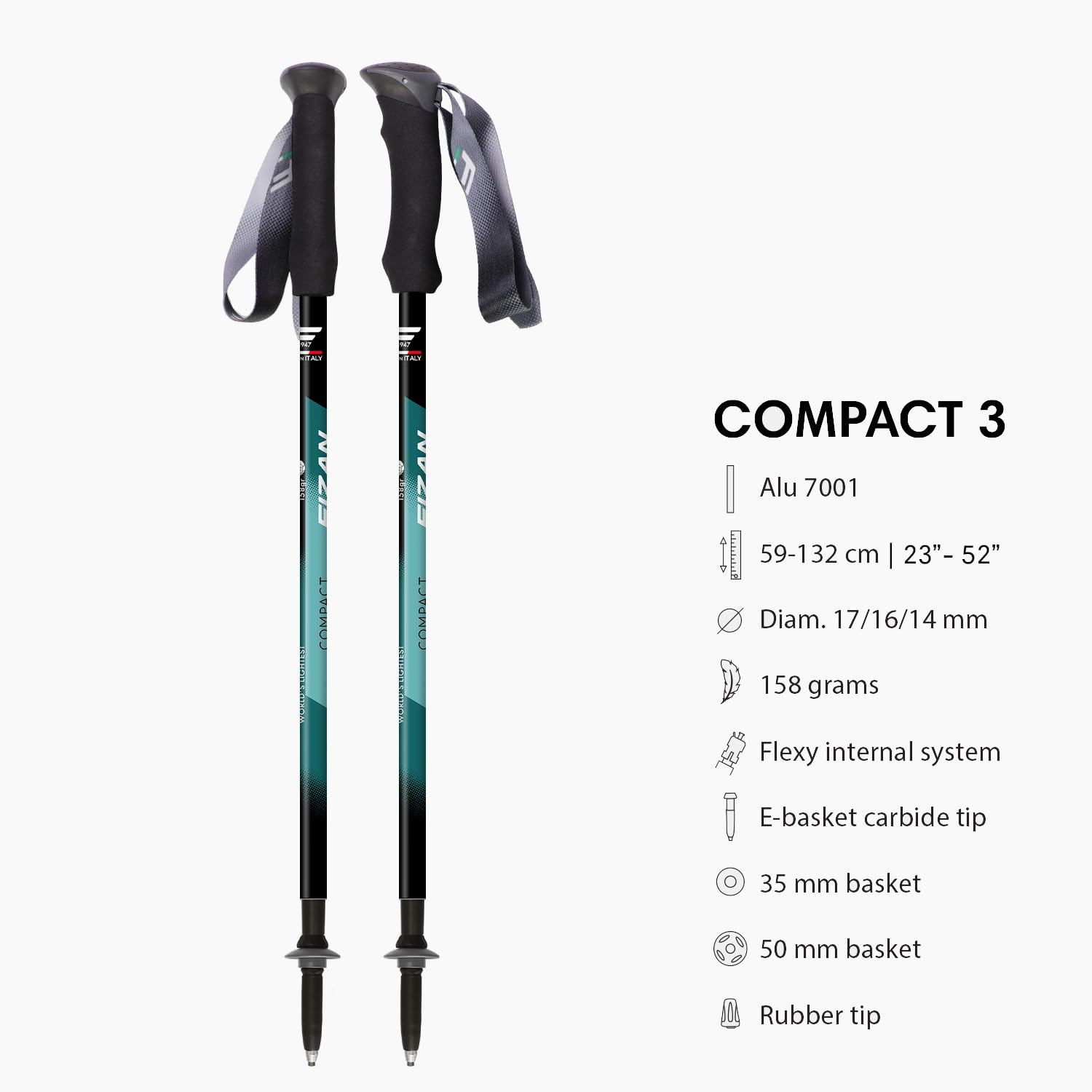Fizan 3 Bastones de Senderismo compactos – Bastones de Senderismo ultraligeros de 5.6 onzas, para mochileros, Ajustables, Plegables, Ajuste Personalizado, agarres de EVA, Bastones de Aluminio
